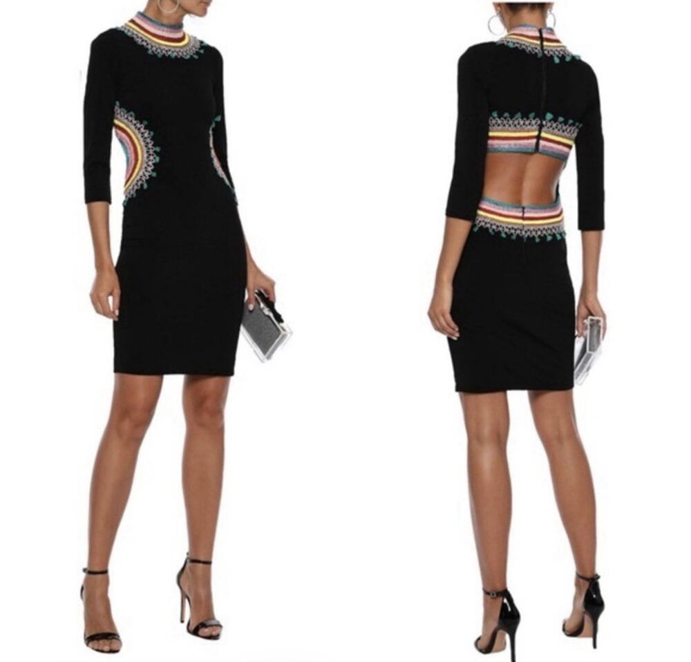 Alice + Olivia Tamson Embroidred Fitted Open Back Mini Dress Size 2 XS